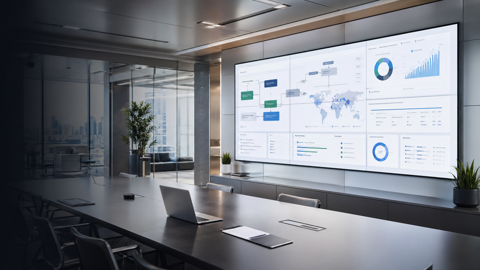 Abstract enterprise command center with infrastructure monitoring signals